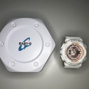 Casio Women's Baby-G Shock Rose Gold Analog-Digital Watch w/ White Resin Band